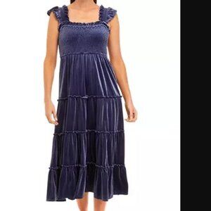 crown & ivy Navy Blue Velvet Tiered Midi Dress